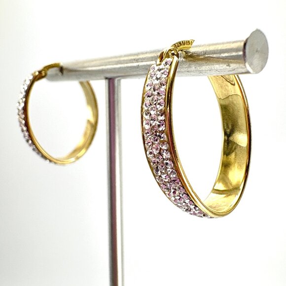 14K & Sterling Silver 925 Cubic Zirconia Elongated Hoop Earrings Size 1" Length - Picture 8 of 13